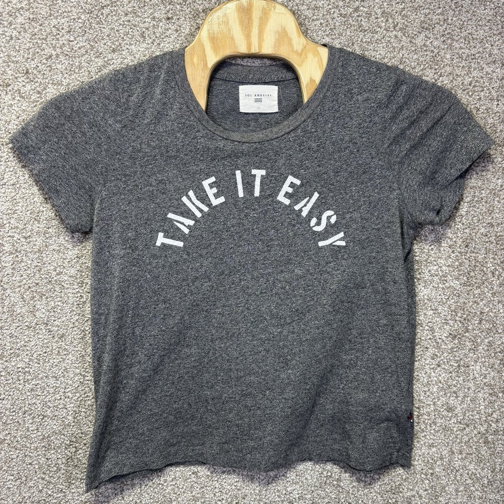 Sol Angeles Shirt Womens XL Gray Take It Easy Graphic Tee Top Soft Knit USA
